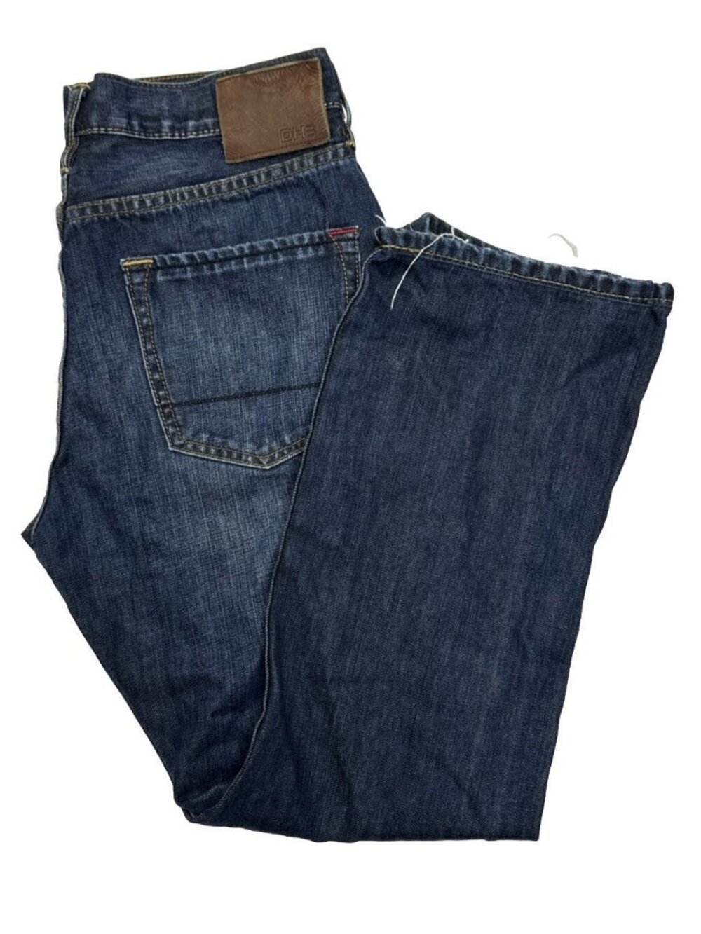 DH3 Men 34X30 Jake Straight Blue Jeans Distressed Hemmed